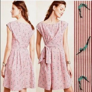 Maeve Anthropologie Bathing Beauty Wrap Dress Sz 4 Red White Striped Embroidered